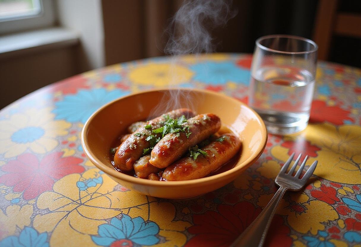 Enjoying a healthy Jennie O turkey sausage delight display on a dining table, ideal for anyone looking for low-calorie meal options.