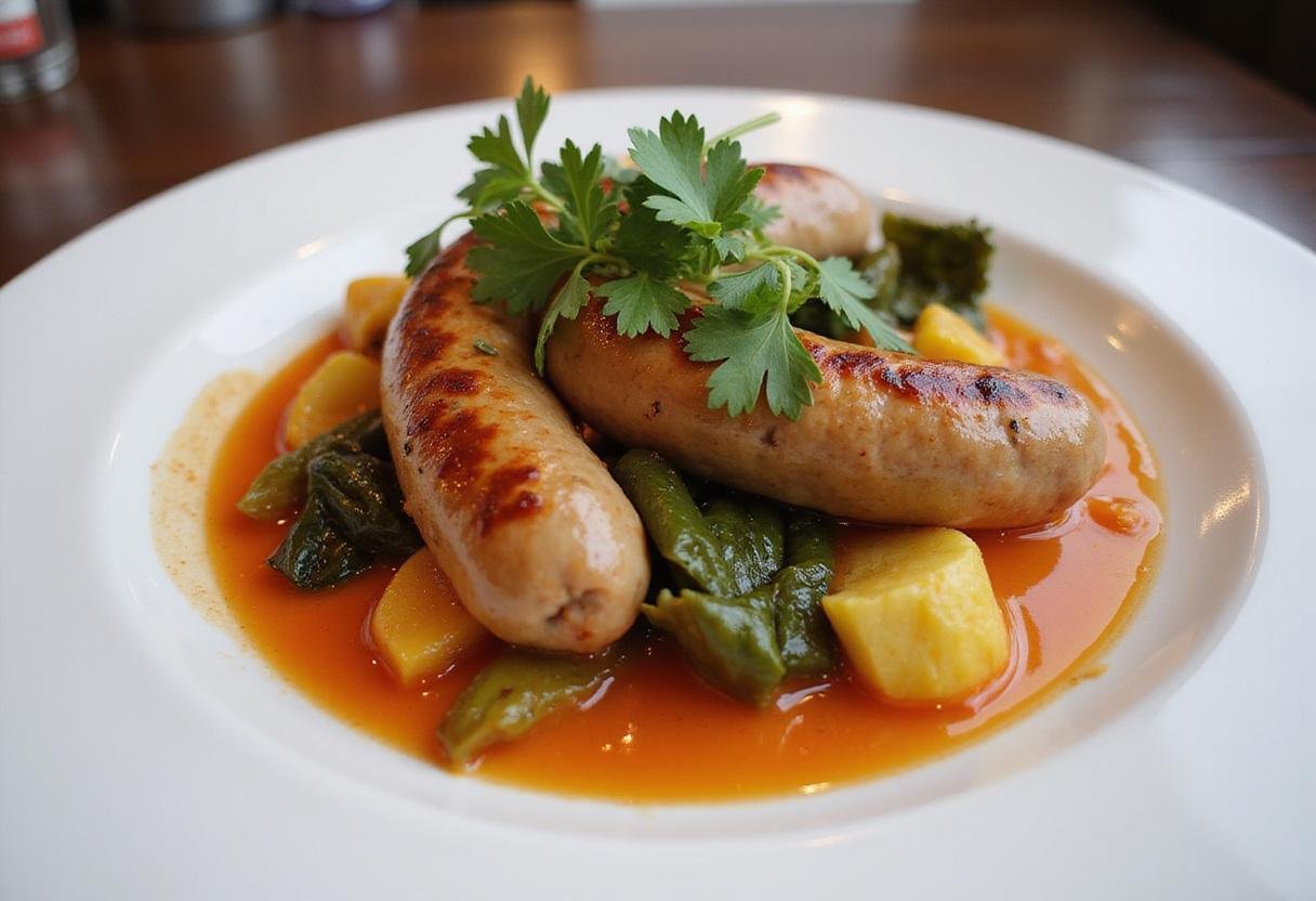Deliciously plated Jennie O sausage delight, highlighting a healthy meal made with turkey sausage and fresh vegetables, perfect for calorie-conscious diners.