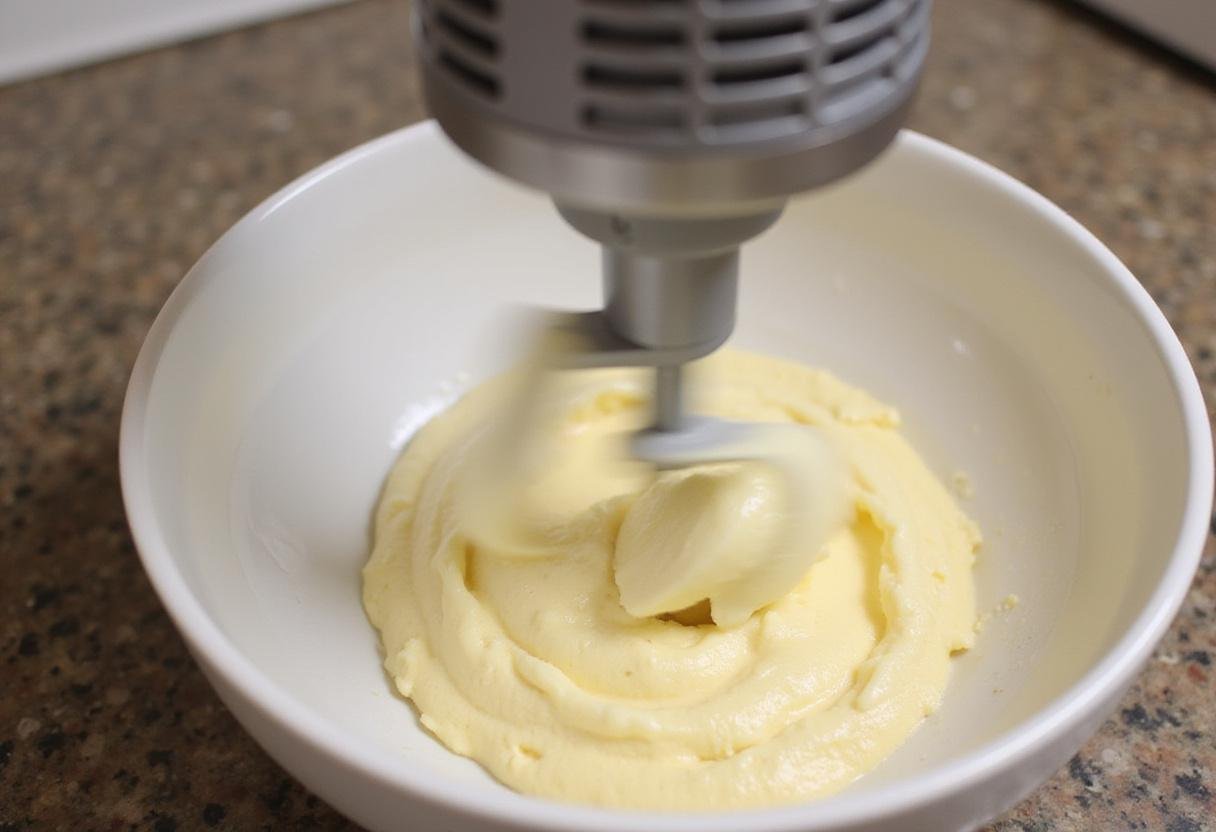 A hand mixer blending light butter for a creamy light butter spread in a stylish kitchen.