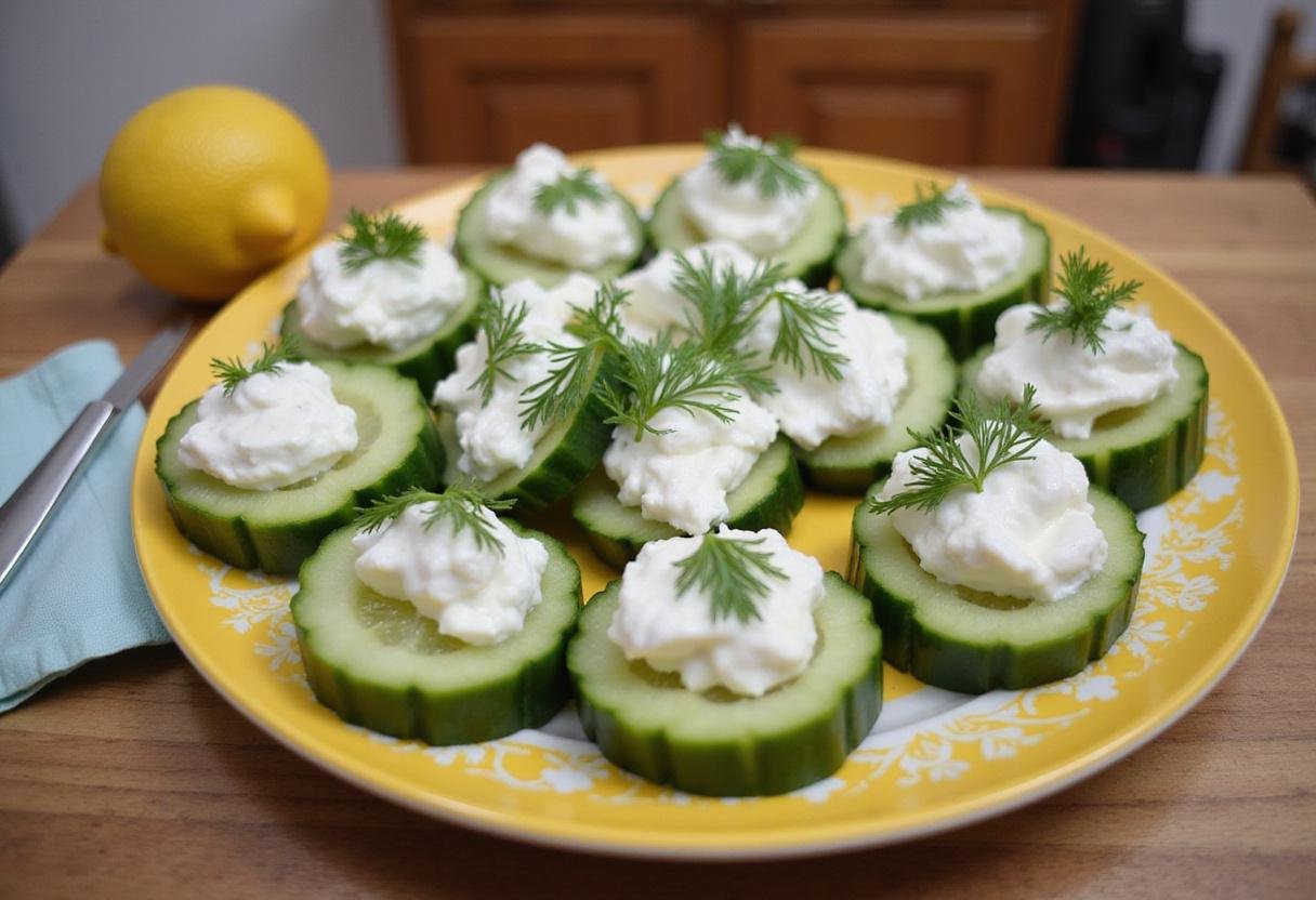 Plating Persian cucumber bites, highlighting the colorful presentation of healthy appetizers perfect for any gathering.