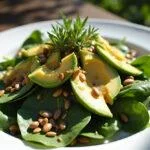 A vibrant Nutritious Bloomsdale Spinach Salad presented elegantly with toppings, ready to be enjoyed.