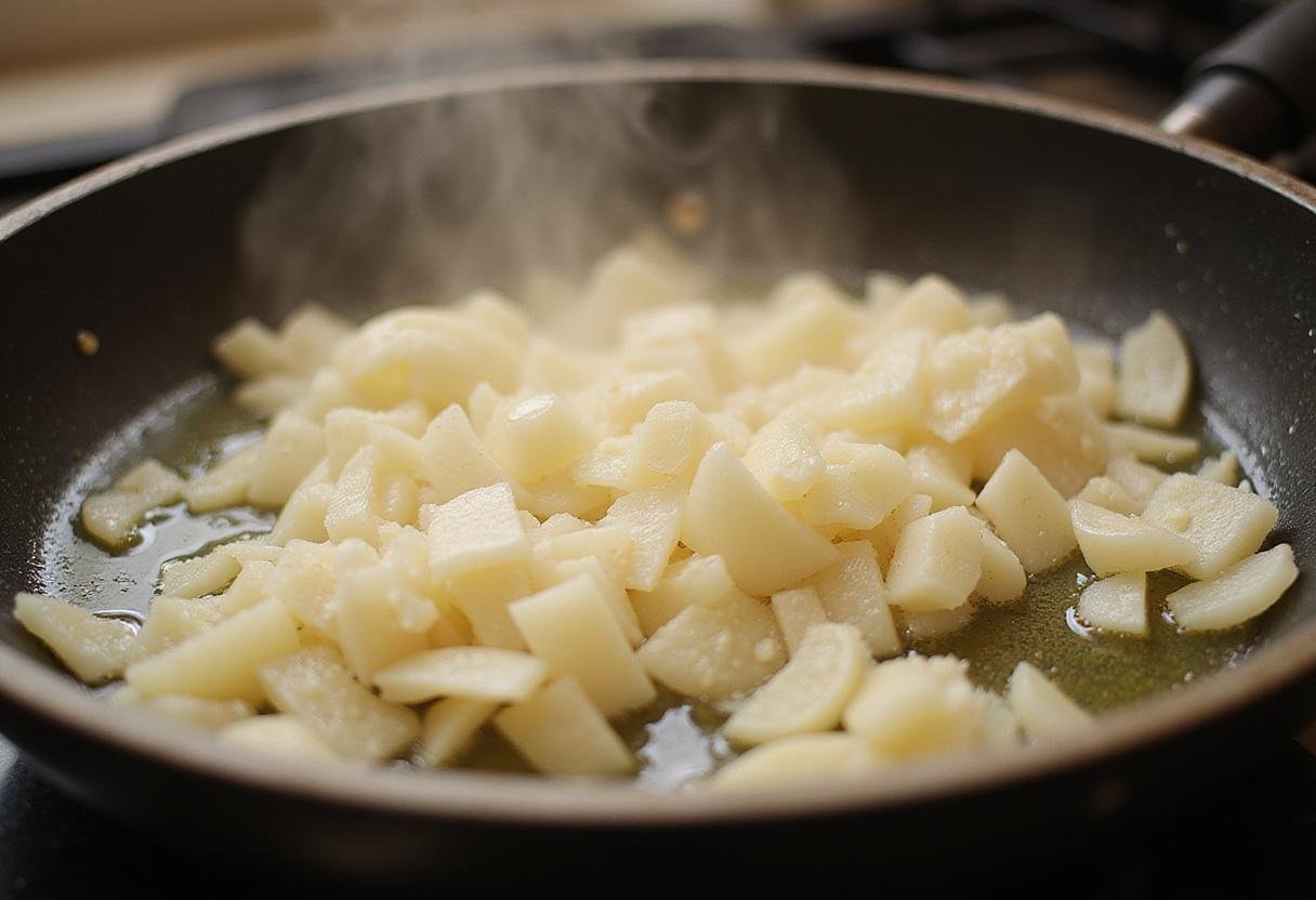 Sautéed onions in a skillet showcasing the beautiful golden color, a key element in creating onion flakes.