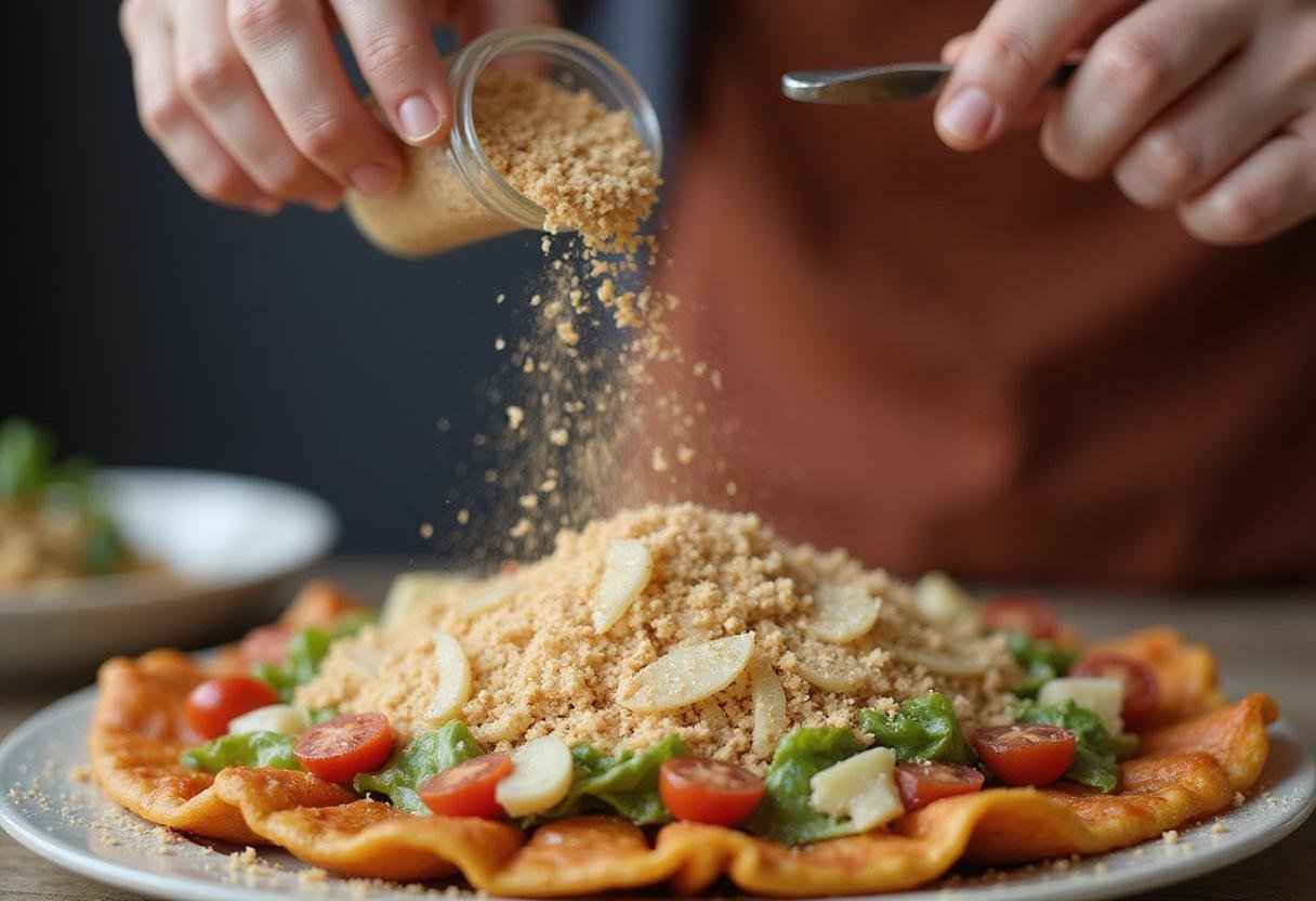 Garnishing a dish with onion flakes to enhance flavor and presentation, showcasing their delightful impact in cooking.