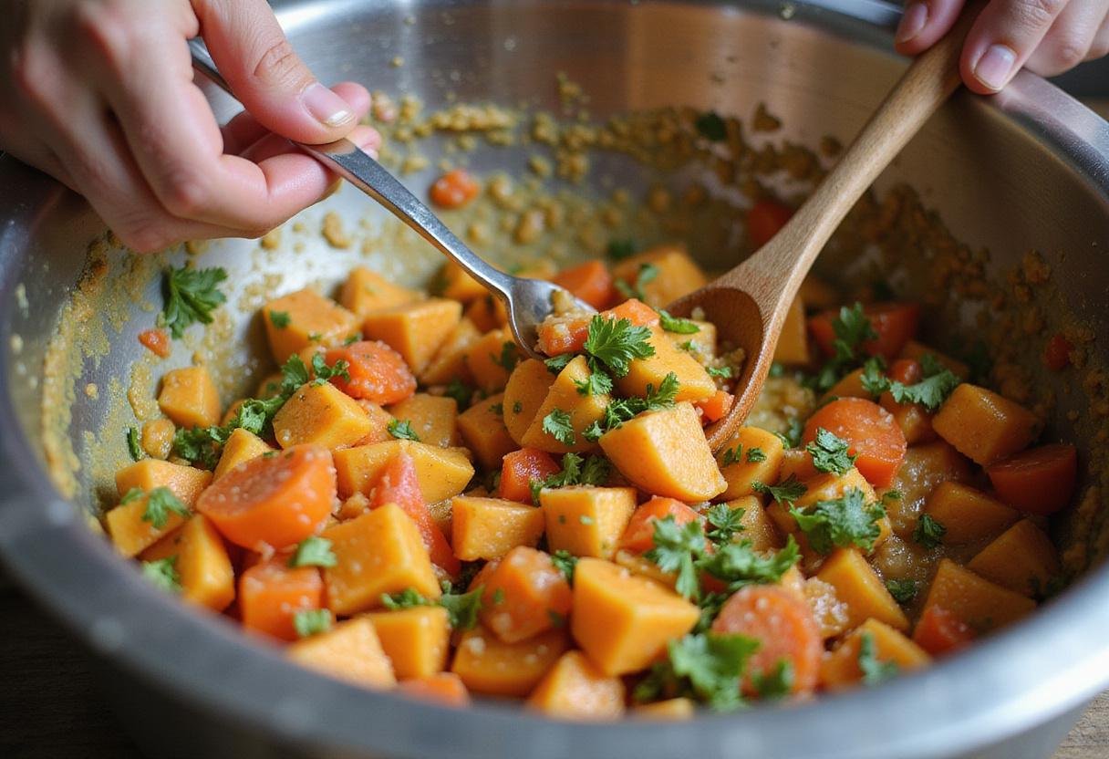 Vibrant ingredients being mixed in a bowl, showcasing the preparation techniques for delicious pinch me recipes.