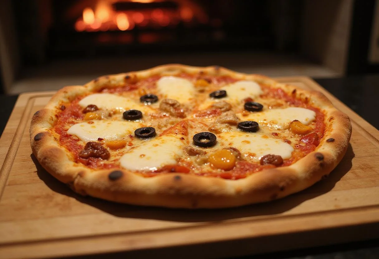 Deliciously baked pizza displaying melted cheese and vibrant toppings, representing a top choice from the pizza city menu.