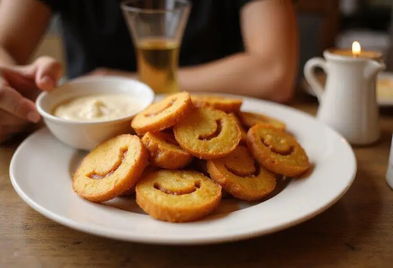 Delicious plate of crispy potato smiles served with dipping sauce, perfect for a fun snack, highlighting the finished smiley potatoes dish.