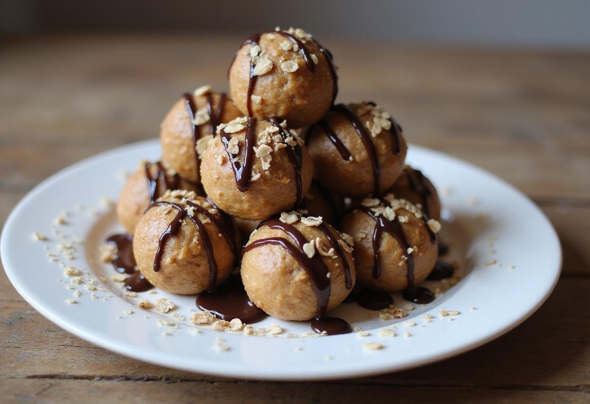 Delicious and nutritious power peanut butter balls displayed on a plate, perfect for energy snacking.