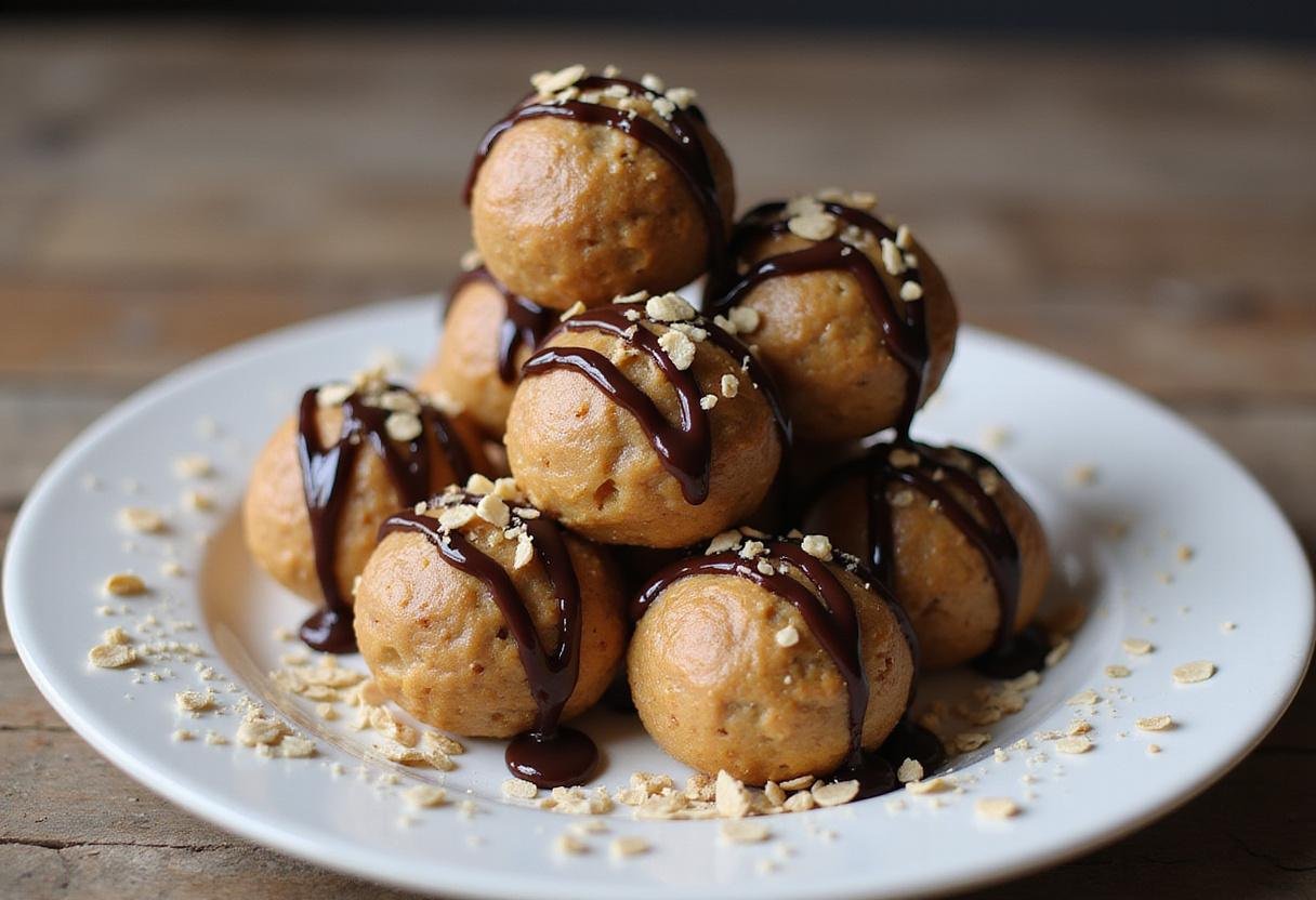 Delicious and nutritious power peanut butter balls displayed on a plate, perfect for energy snacking.