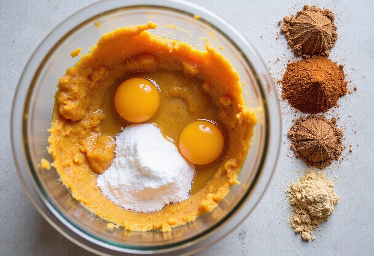 Mixing pumpkin puree and spices for a delicious pumpkin cake