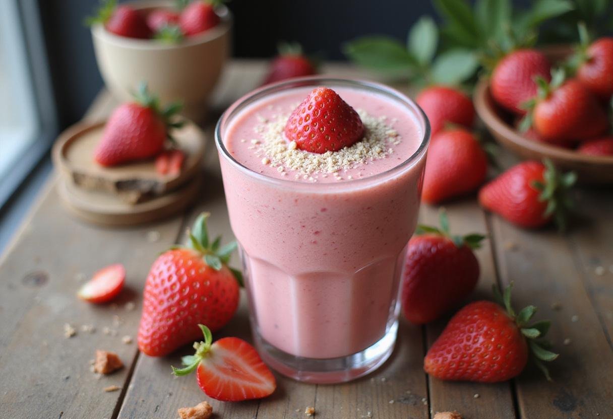 Delicious Rosy Frozen Strawberry Smoothie presented in an inviting setting, highlighting its fresh and vibrant hues.