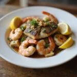 Final display of Sal's seafood menu extravaganza, showcasing a vibrant and delicious seafood dish, garnished and ready to enjoy.