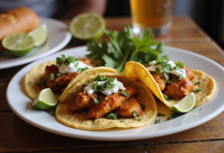 A delicious plate of savory chicken tacos, perfectly presented for tacos de pollo lovers, highlighting the appealing colors and textures.