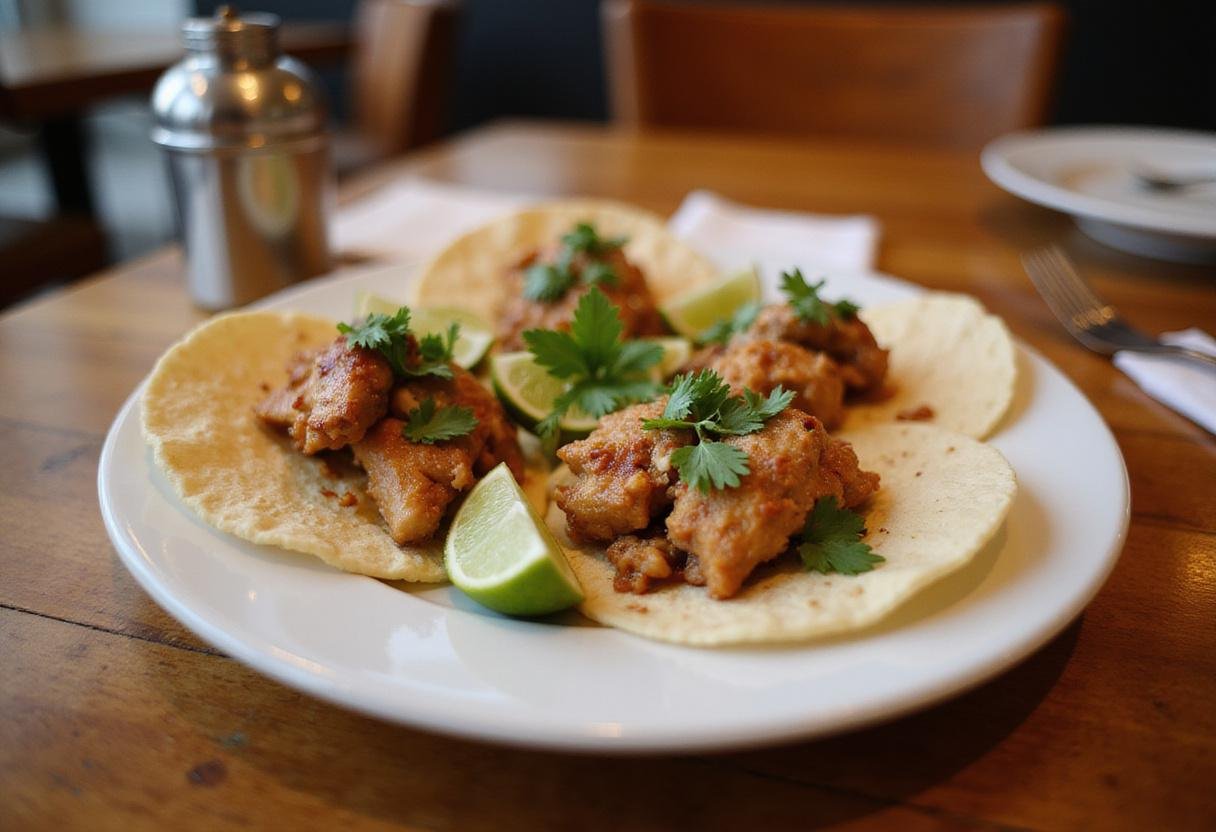 A delicious plate of savory chicken tacos, perfectly presented for tacos de pollo lovers, highlighting the appealing colors and textures.