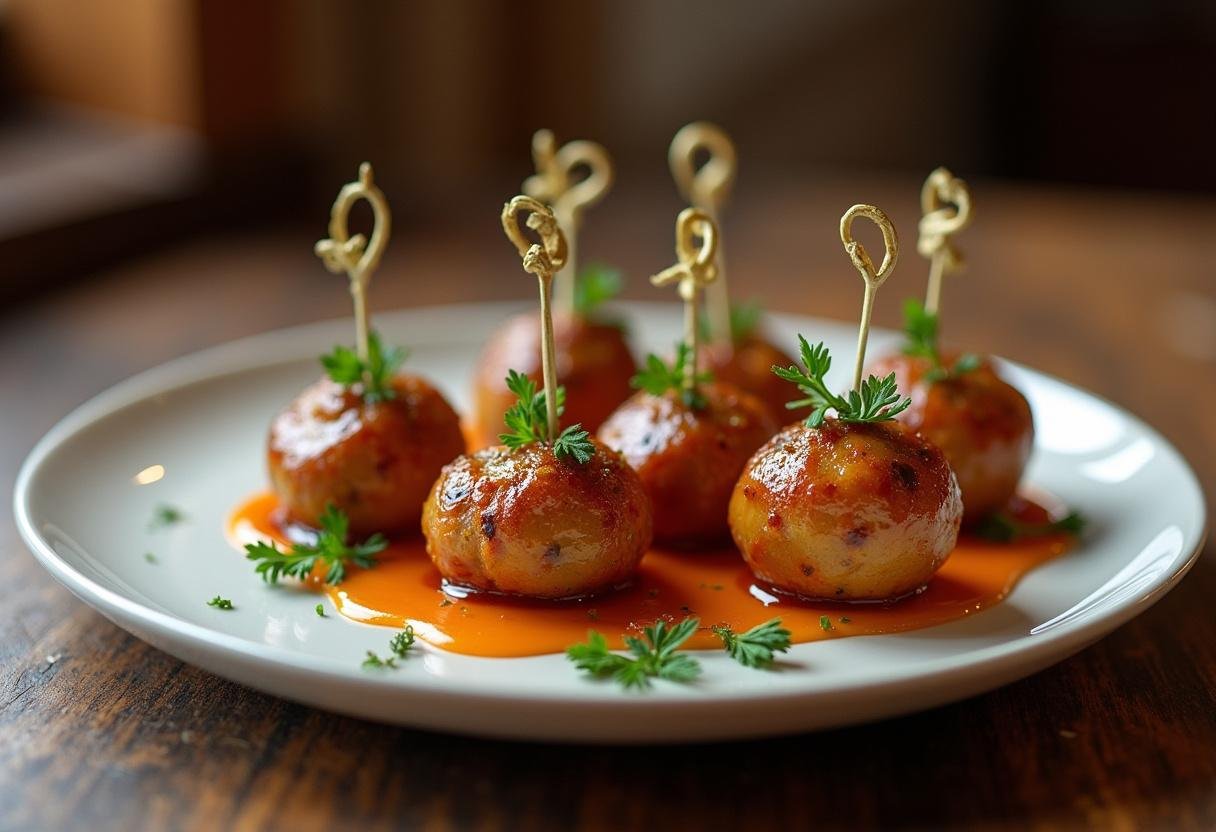 Final presentation of savory maple sausage bites, an enticing appetizer for gatherings, showcasing a delectable blend of flavors.