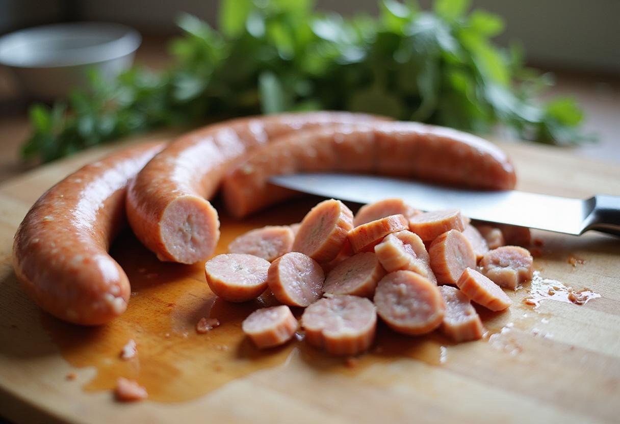 Savory maple sausage slices ready to be cooked, showcasing fresh ingredients for a delicious appetizer.