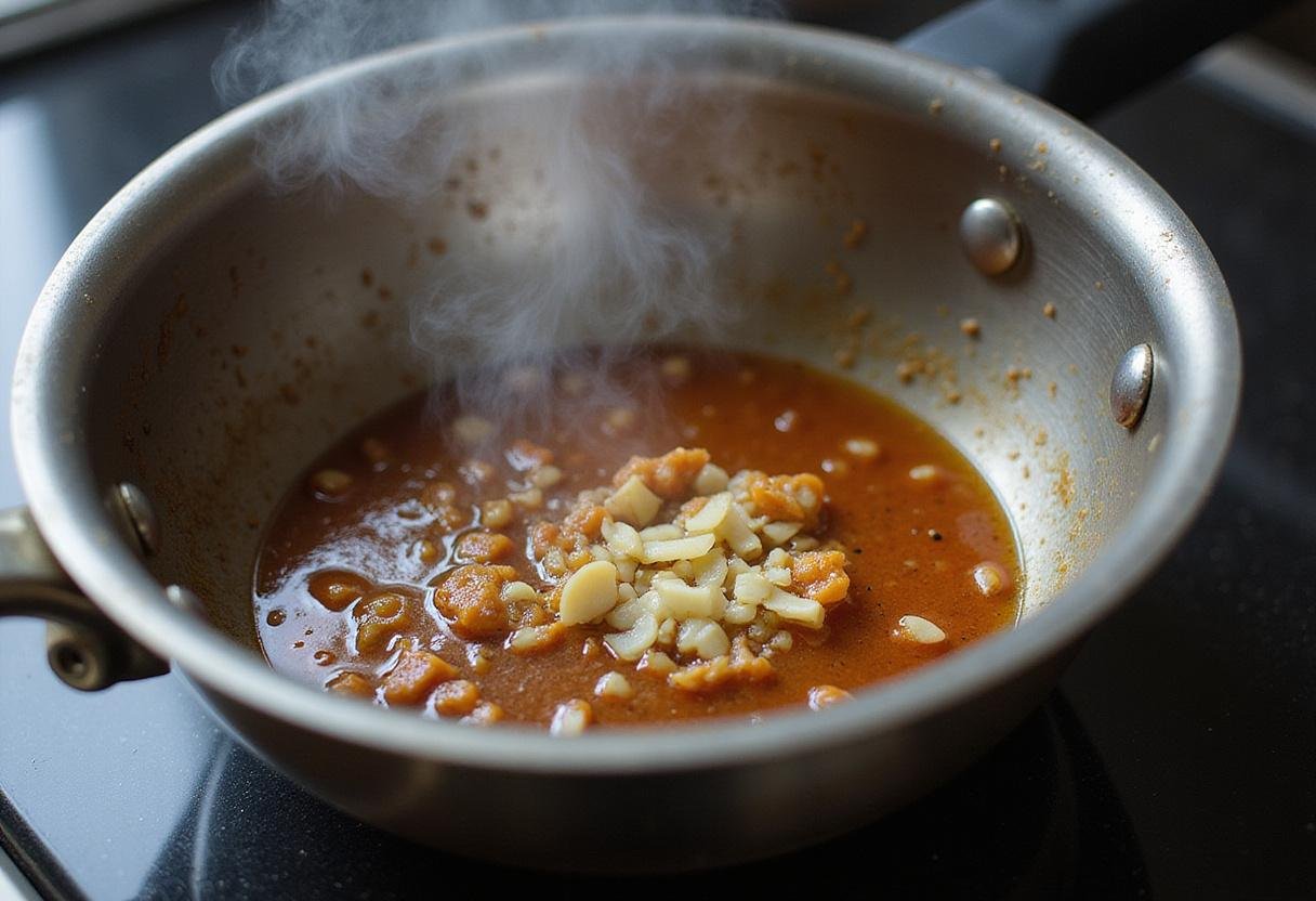 sautéing oyster sauce with garlic and ginger to create a flavorful cooking sauce