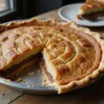 A stunning presentation of a sawdust pie, highlighting its layers and deliciousness in a cozy dining setting.