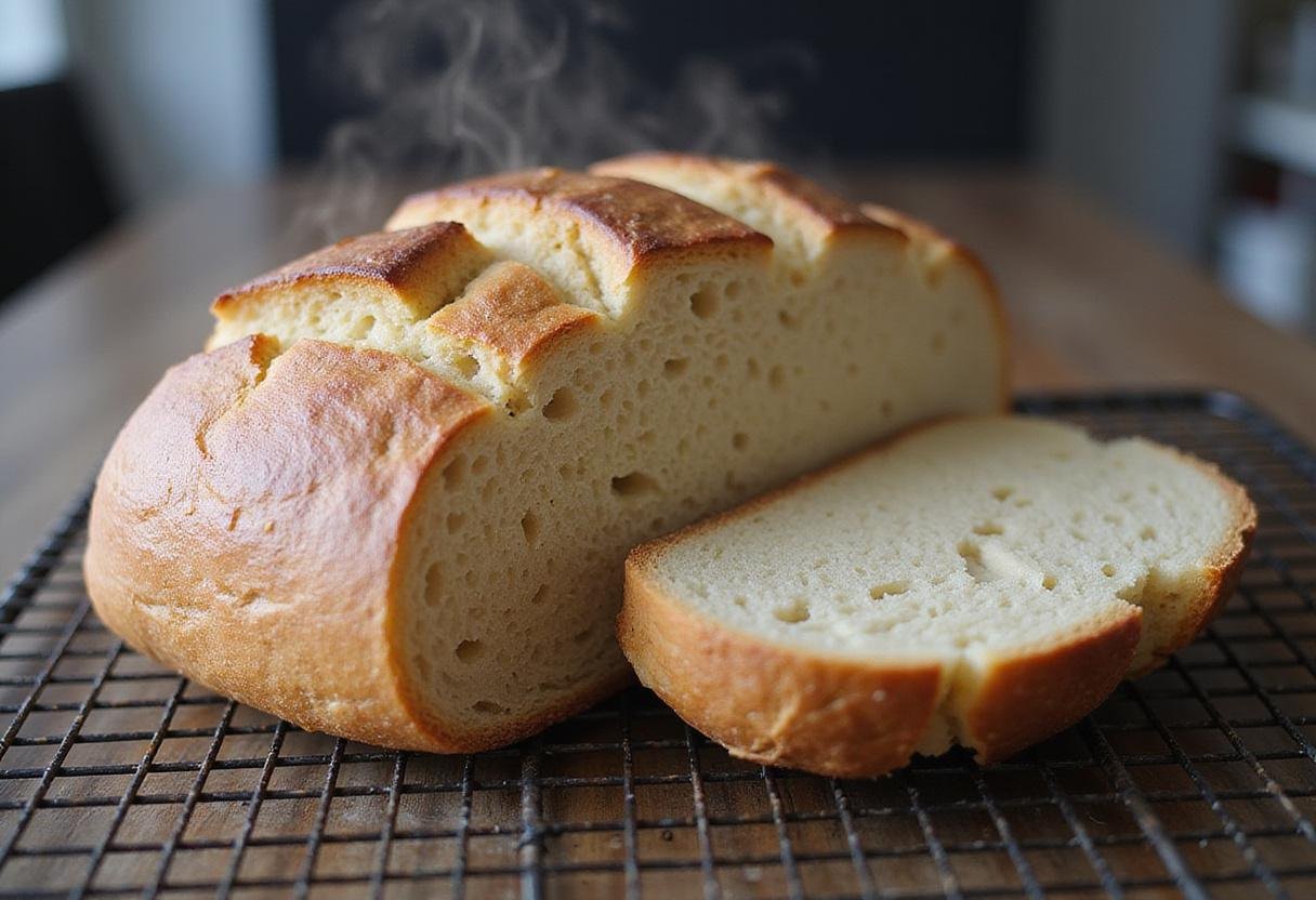 Freshly baked sourdough bread cooling, showcasing how long does sourdough bread last when stored properly.