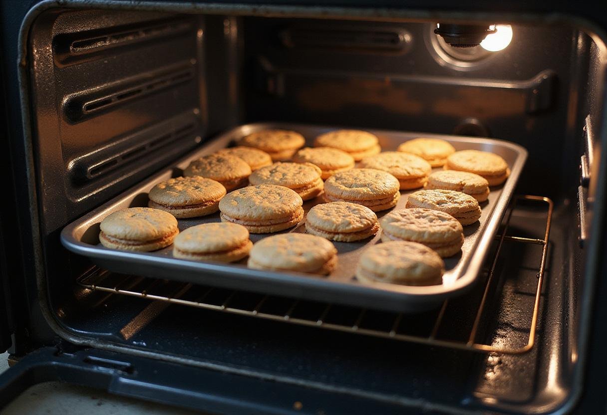 Freeze-dried ice cream sandwiches in the oven ready for final preparation, an essential step in creating space ice cream.