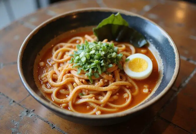 Delicious and colorful spicy Mexican ramen fusion served in a bowl, perfect for a satisfying meal.