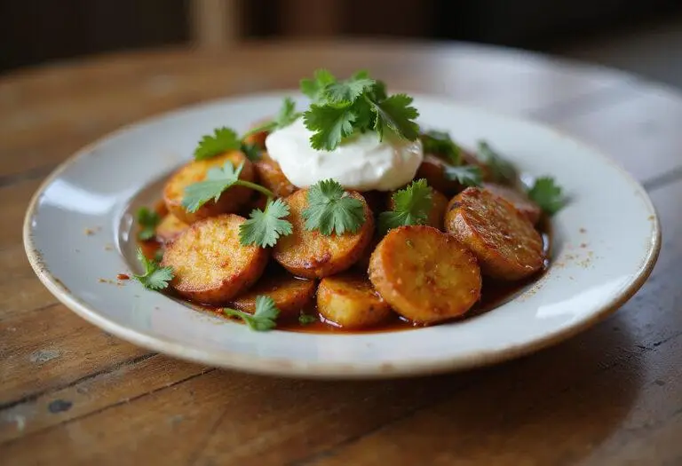 deliciously served spicy taco potatoes with toppings, a tempting presentation of taco potatoes on a rustic wooden table