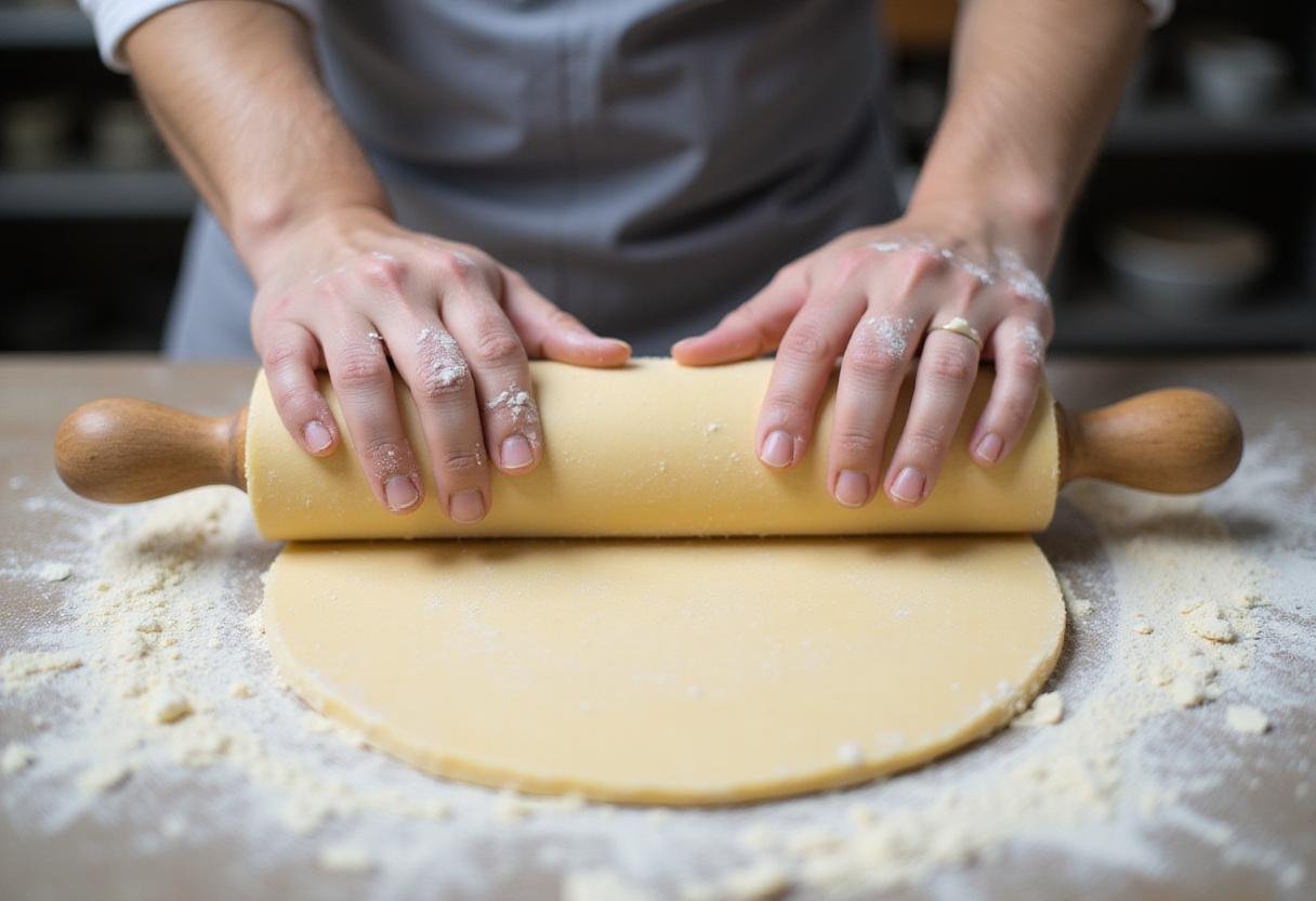Rolling out sugar-free dough for pop tarts, smooth pastry preparation in a cozy kitchen.