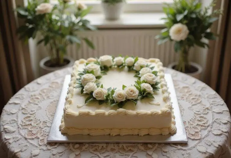 Sympathy Serenity Funeral Cake elegantly presented with floral decorations, perfect for commemorating loved ones.