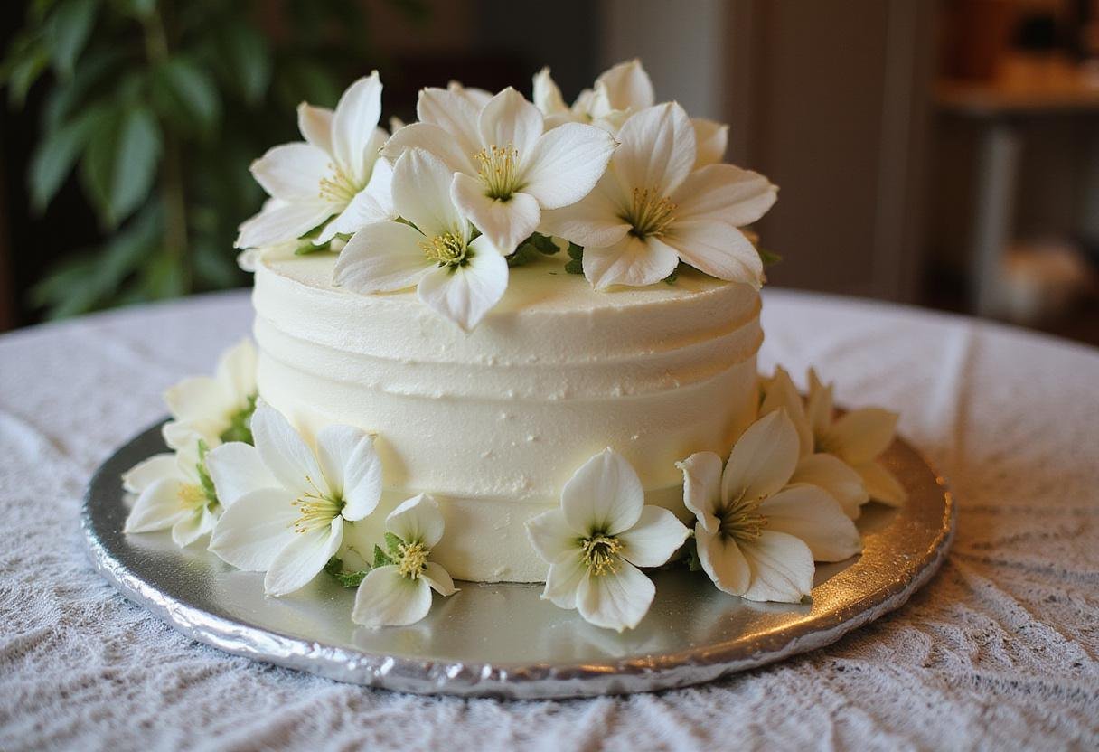 Sympathy Serenity Funeral Cake elegantly presented with floral decorations, perfect for commemorating loved ones.