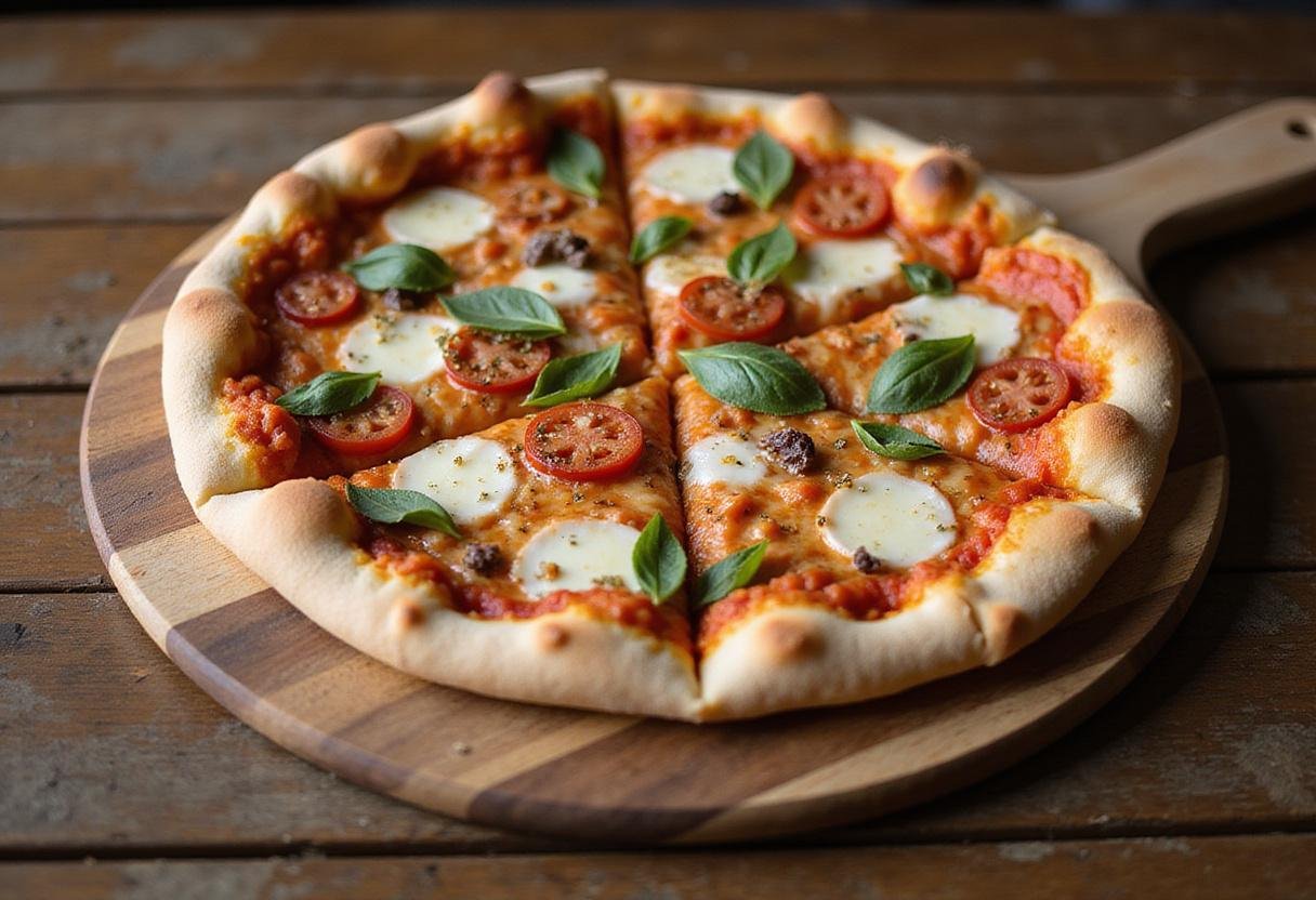 Enjoying a delicious slice of Tivoli pizza, featuring melted cheese and fresh toppings, perfect for a delightful meal.
