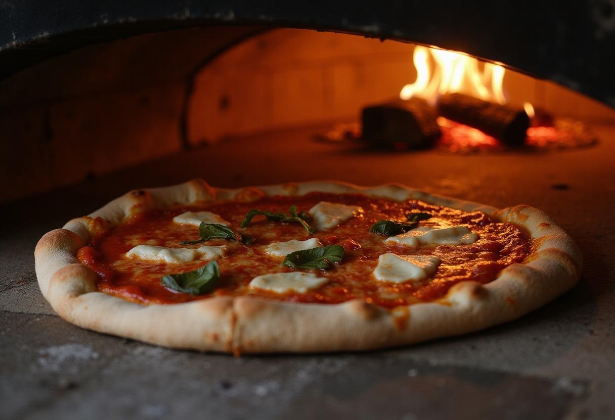Baking Tivoli's Italian pizza in a traditional brick oven for enhanced flavor.