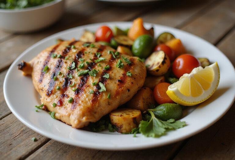 A stunning presentation of Tyson grilled chicken delight, showcasing the juicy grilled chicken and colorful vegetables in a vibrant plate.