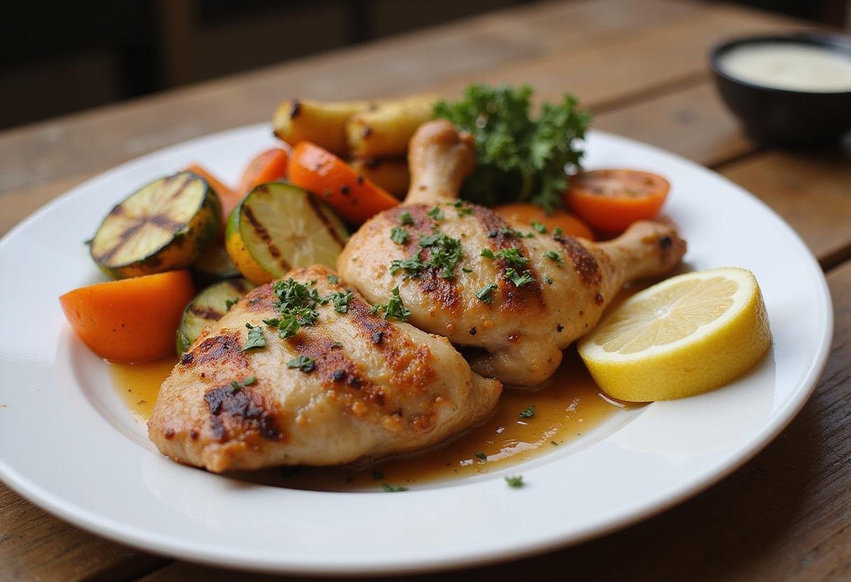 A stunning presentation of Tyson grilled chicken delight, showcasing the juicy grilled chicken and colorful vegetables in a vibrant plate.