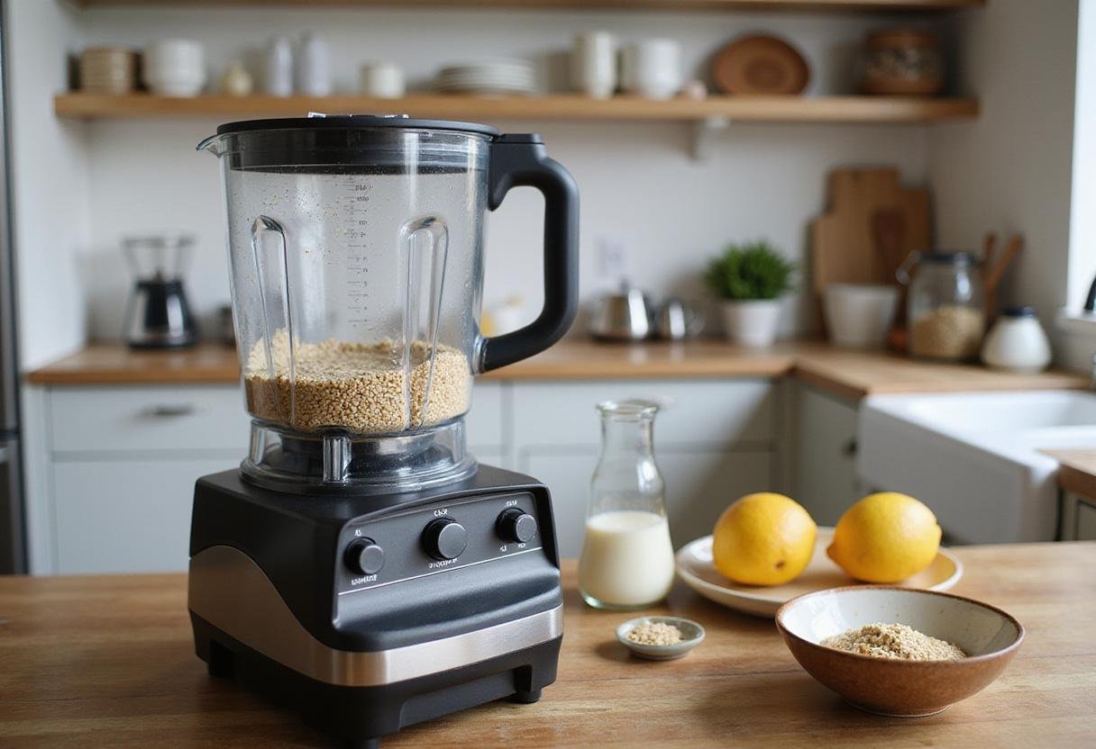 Blending sesame seeds into creamy tahini, demonstrating tahini uses in cooking with modern kitchen appliances.