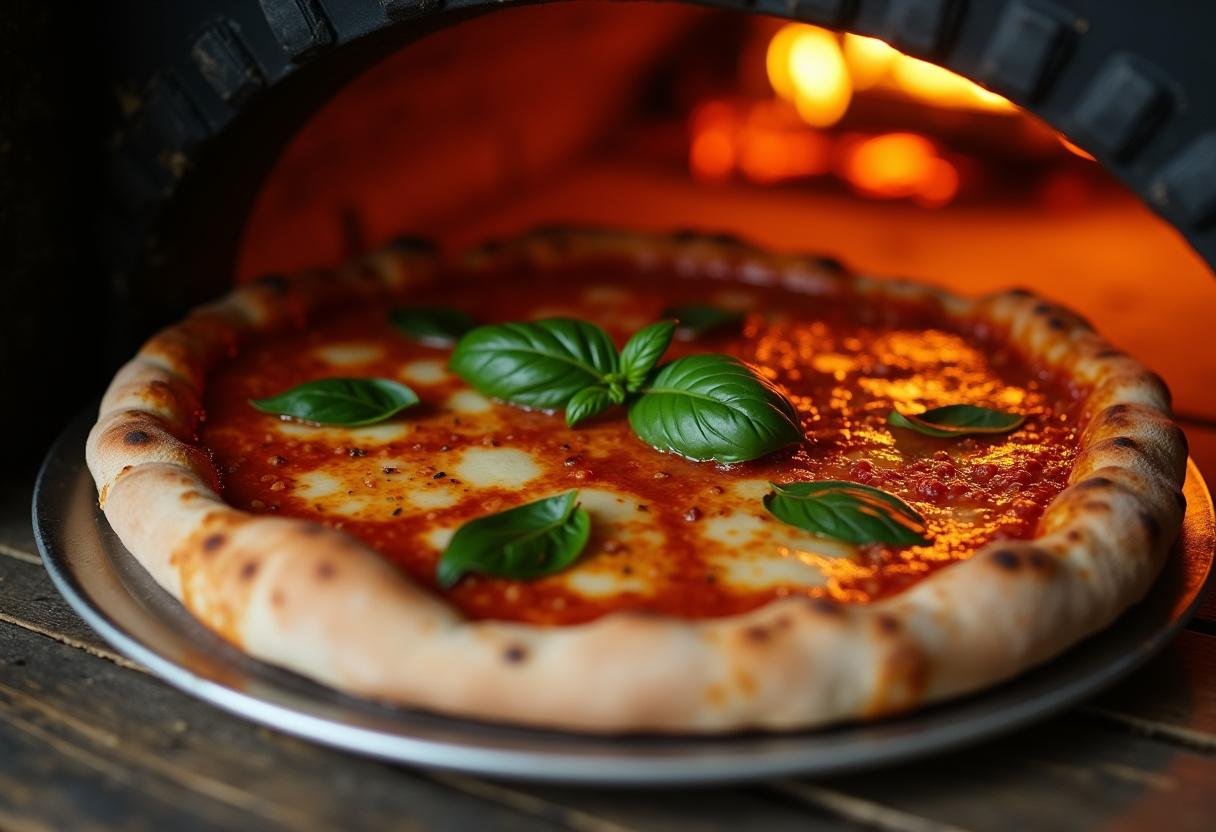 Final result of Vinny's pizza from the tasty menu, featuring a golden-brown crust and bubbling cheese, perfect for any pizza lover.