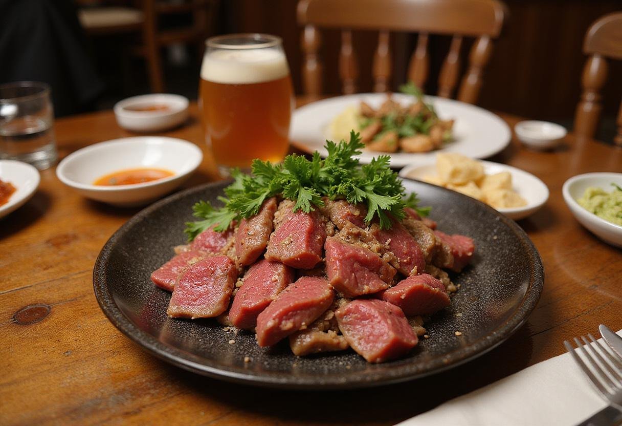 Final presentation of the Wagyu ground beef dish, beautifully arranged and inviting, showcasing an exquisite Mongolian ground beef recipe ready for serving.