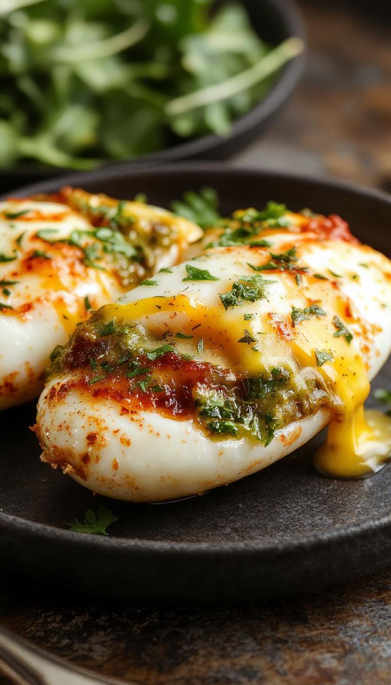 A close-up of Baked Eggs Florentine served in a white ramekin, featuring poached eggs nestled on a bed of sautéed spinach and topped with vibrant hollandaise sauce. The dish is garnished with a sprinkle of chopped herbs, with the golden yolks of the eggs visible through the sauce, set against a rustic wooden table with fresh ingredients in the background.