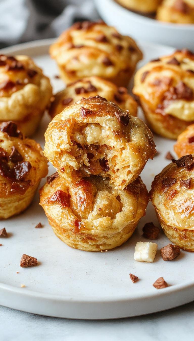 A close-up of golden-brown baklava muffins arranged on a rustic wooden platter, topped with chopped pistachios and drizzled with honey, showcasing flaky layers and moist texture