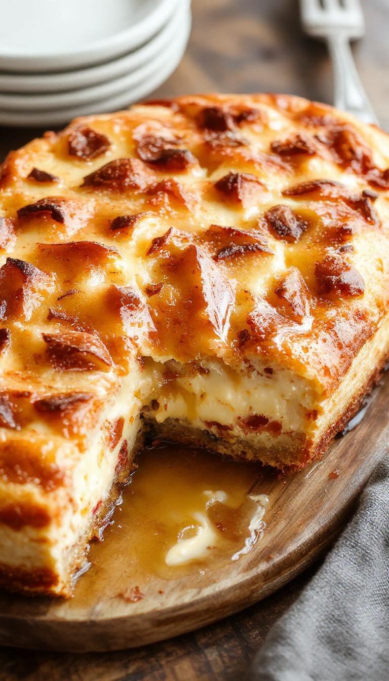 A golden-brown Basque cheesecake with a slightly charred top, sliced to reveal a creamy, smooth interior, presented on a rustic wooden surface with a clean white plate and a silver knife beside it. The cheesecake's surface appears caramelized and slightly cracked, illustrating its rustic charm.