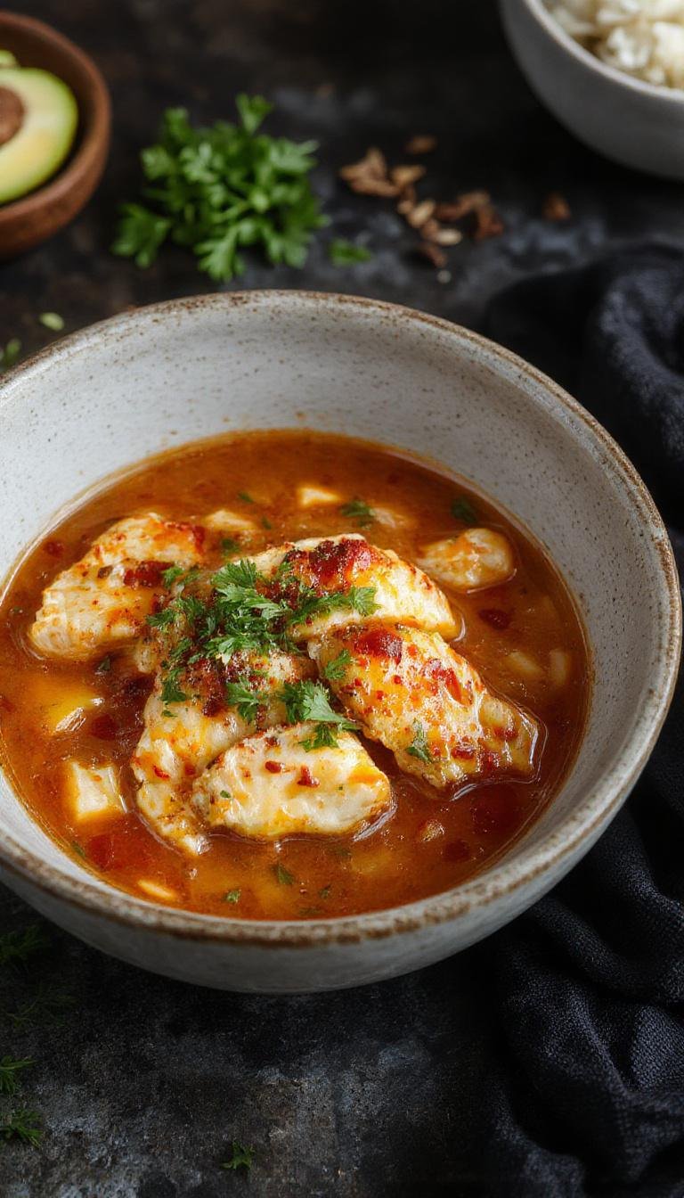 A steaming bowl of spicy chicken ramen featuring tender chicken pieces, vibrant red chili oil swirls, and rich garlic sauce, topped with sliced green onions and a soft-boiled egg, all set on a rustic wooden table with chopsticks resting beside it.