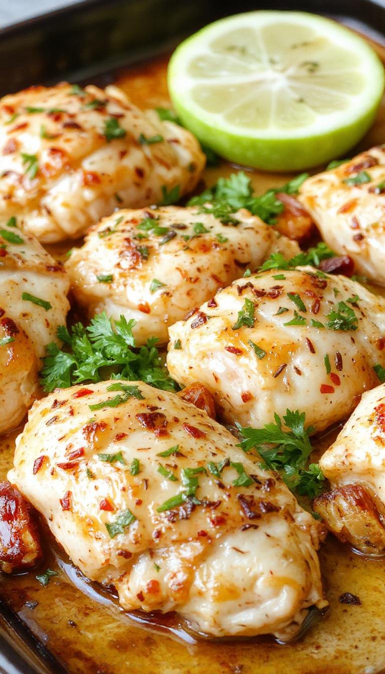 A vibrant sheet pan meal featuring golden roasted chicken pieces glazed with a glossy tropical sauce, surrounded by colorful chunks of pineapple, red bell peppers, and green broccoli florets. The ingredients are evenly spread on a rustic baking sheet, with a garnished sprig of fresh herbs, creating a lively and appetizing presentation.