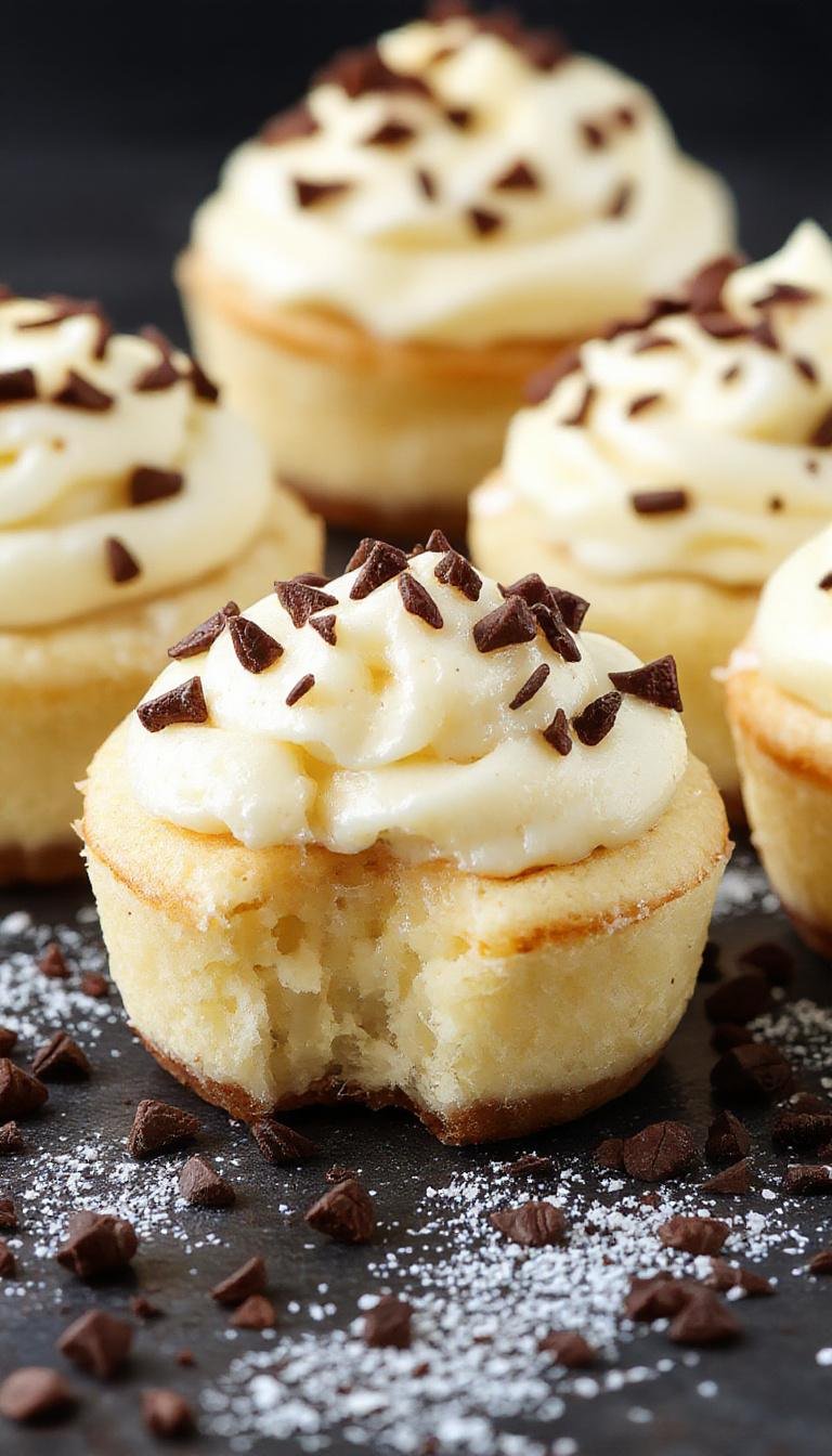 Close-up of fluffy Japanese cotton cheesecake cupcakes with a golden-brown top, their soft, airy texture visible through delicate cracks, arranged on a white plate with a sprinkle of powdered sugar and a sprig of mint. The cupcakes are light and pillowy, showcasing their delicate sponginess and inviting appearance.