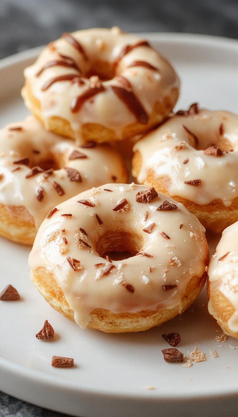 A close-up of golden-brown Korean milk cream donuts arranged on a white plate, topped with a light dusting of powdered sugar, with a creamy milk filling slightly oozing from one cut open piece, set against a rustic wooden table background.