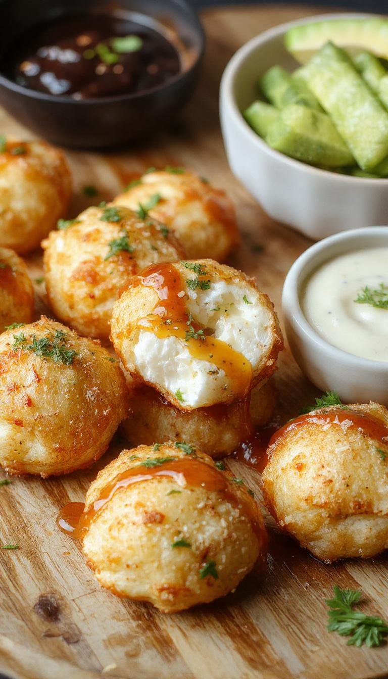 Golden-brown fried feta rolls arranged on a white plate, drizzled with a glossy chili honey sauce, garnished with fresh herbs. The crispy exterior contrasts with the creamy feta inside, creating an inviting and appetizing presentation.
