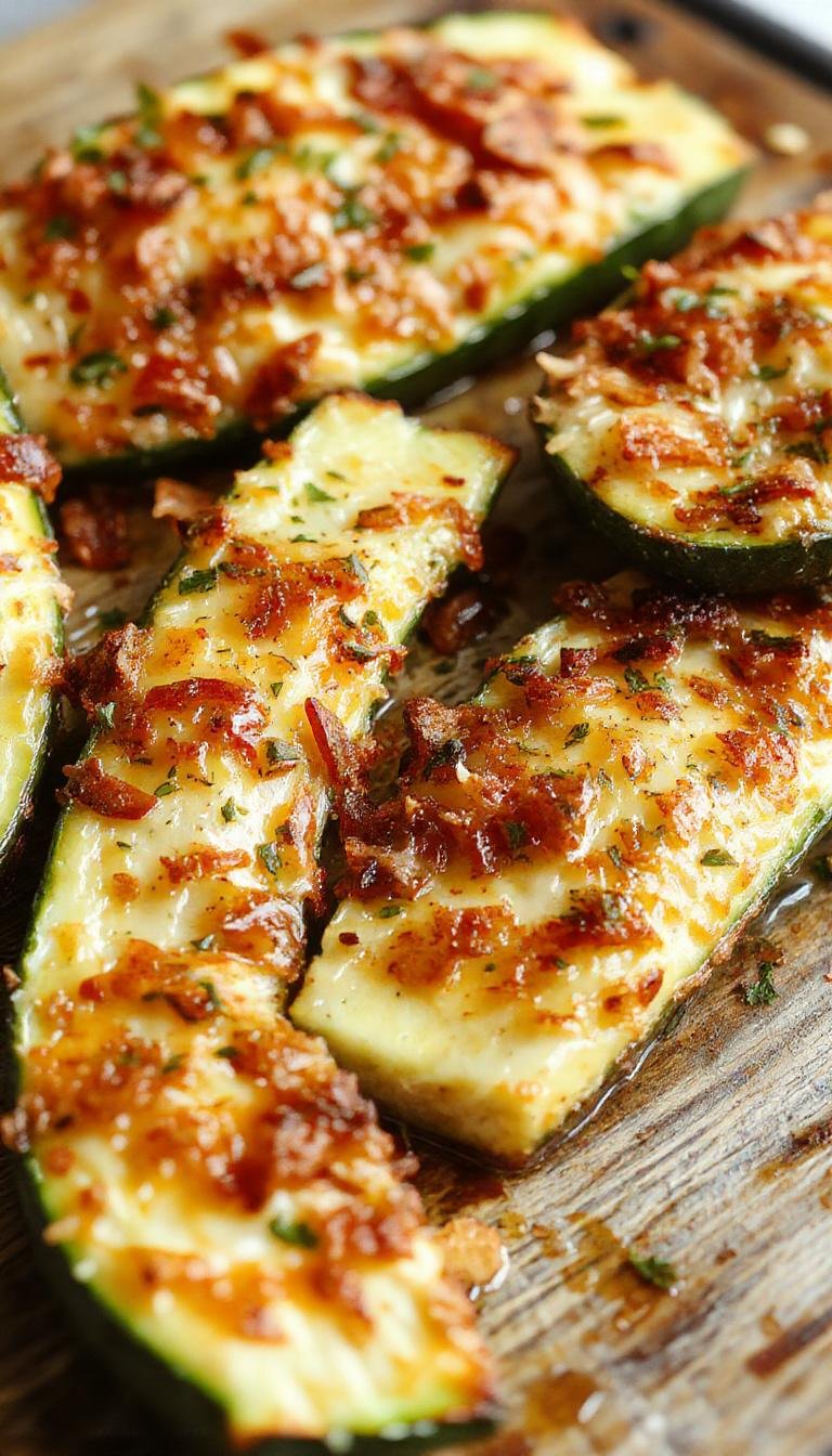 A golden-brown, crispy baked zucchini fries arranged on a rustic white plate, garnished with freshly chopped parsley, with a side of creamy dipping sauce, showcasing the crunchy texture and vibrant green zucchini inside.