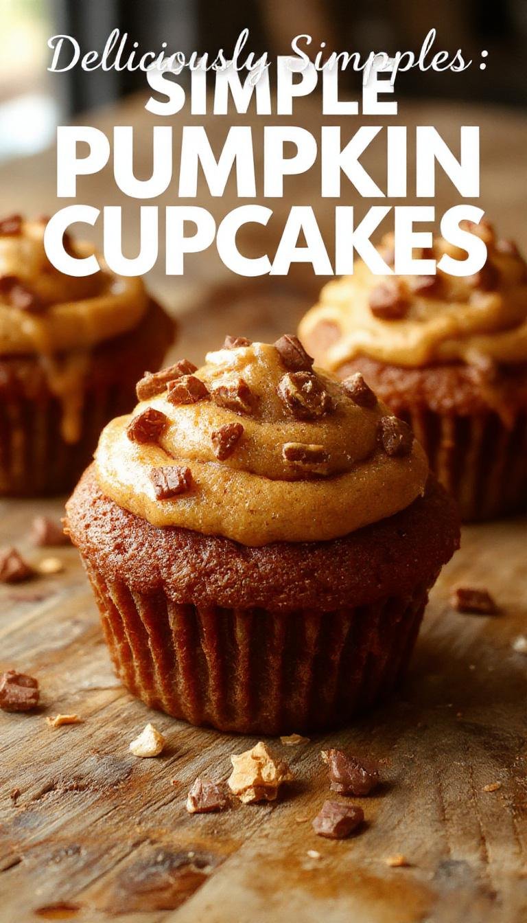 A batch of fluffy pumpkin cupcakes topped with smooth cream cheese frosting, garnished with cinnamon and a small pumpkin decoration on a rustic wooden surface. The cupcakes are golden orange with swirls of white frosting, showcasing their moist texture and appealing presentation.