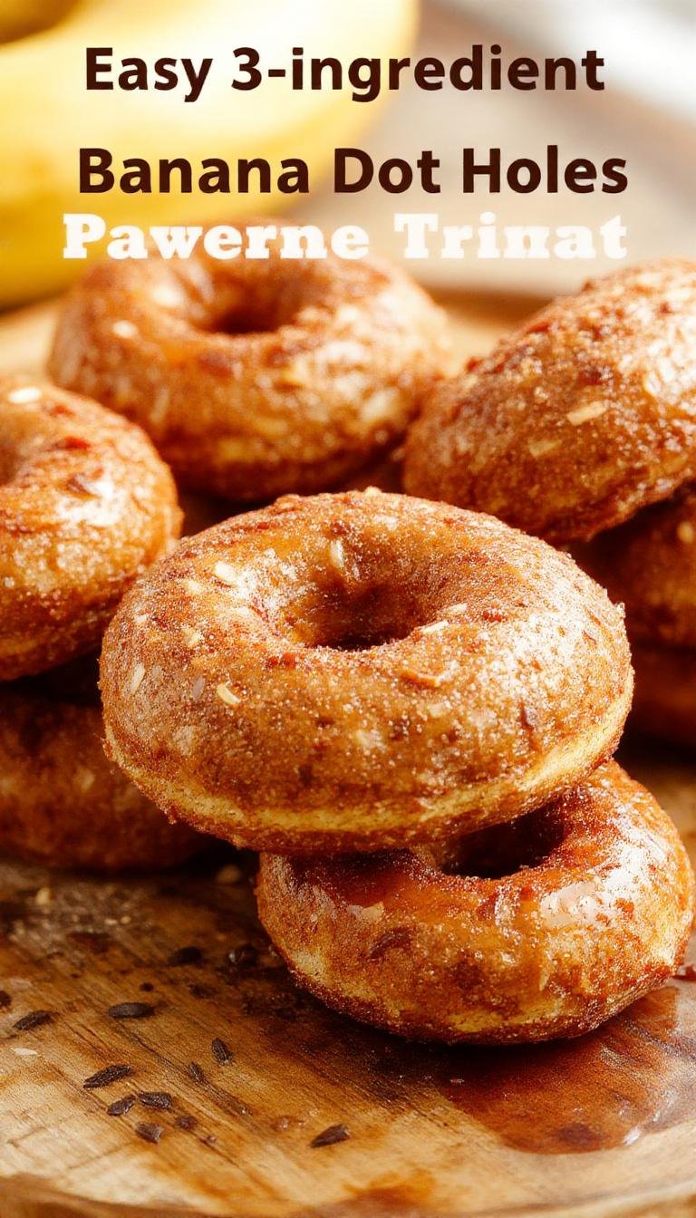 Close-up of golden-brown banana donut holes arranged on a rustic wooden platter, with a few powdered sugar dusted on them. The donut holes are glossy, slightly crisp on the outside, and soft inside, with a few showing tiny flecks of banana. The background features a soft-focus kitchen setting with natural light highlighting their texture and inviting appearance.