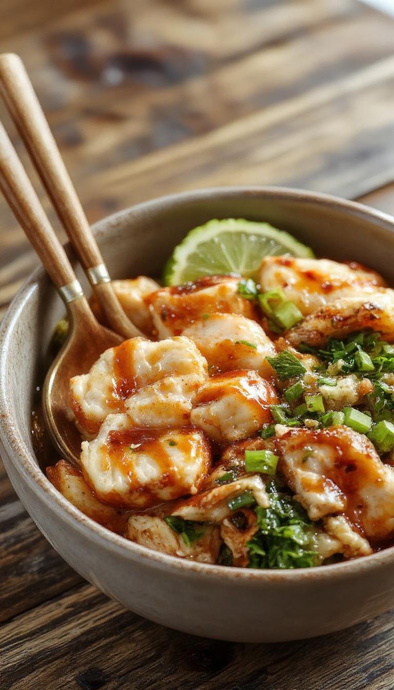 Colorful meal prep bowl featuring grilled teriyaki chicken slices glazed in shiny sauce, steamed white rice, crisp green broccoli florets, and shredded carrots, all neatly arranged on a white plate with a drizzle of sauce and sesame seeds on top.