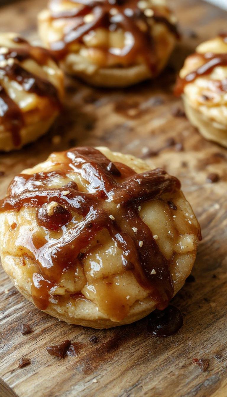 A golden-brown caramel apple pie with a lattice crust, topped with a drizzle of caramel and sprinkled with a touch of cinnamon. The pie is placed on a rustic wooden table, with slices revealing tender caramel-coated apple filling inside, steam gently rising from the warm treat.