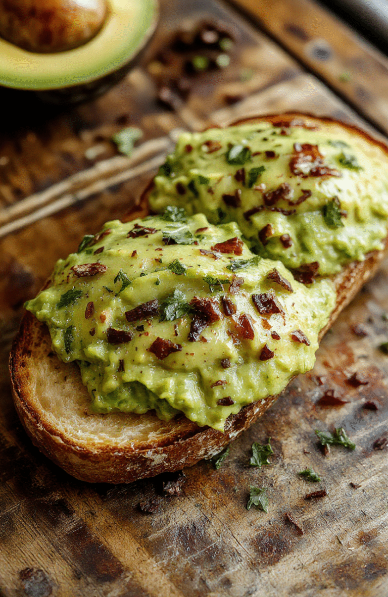 A vibrant plate of avocado toast featuring sliced ripe avocados layered on toasted artisanal bread, topped with microgreens, cherry tomatoes, and drizzled with olive oil, styled on a rustic wooden table with natural light highlighting the fresh textures and colors.