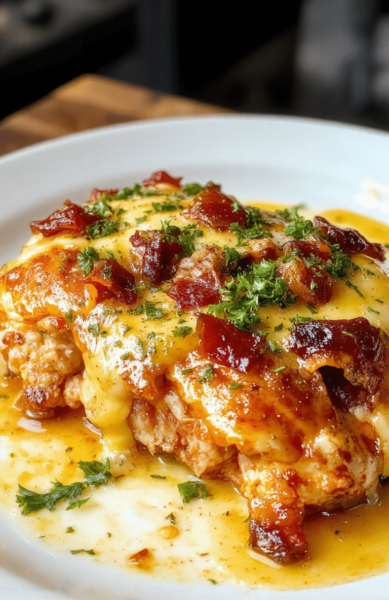 Colorful plated Alice Springs Chicken featuring golden-brown crispy chicken breasts topped with melted cheese, crispy bacon, and fresh herbs, arranged beautifully on a rustic white plate with a side of fresh veggies, styled with natural light to highlight textures, with soft shadows accentuating the dish's appeal.